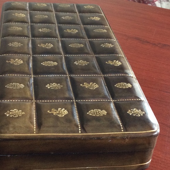 Vintage Italian Leather Gold Embossed Playing Card Box - Picture 9 of 9